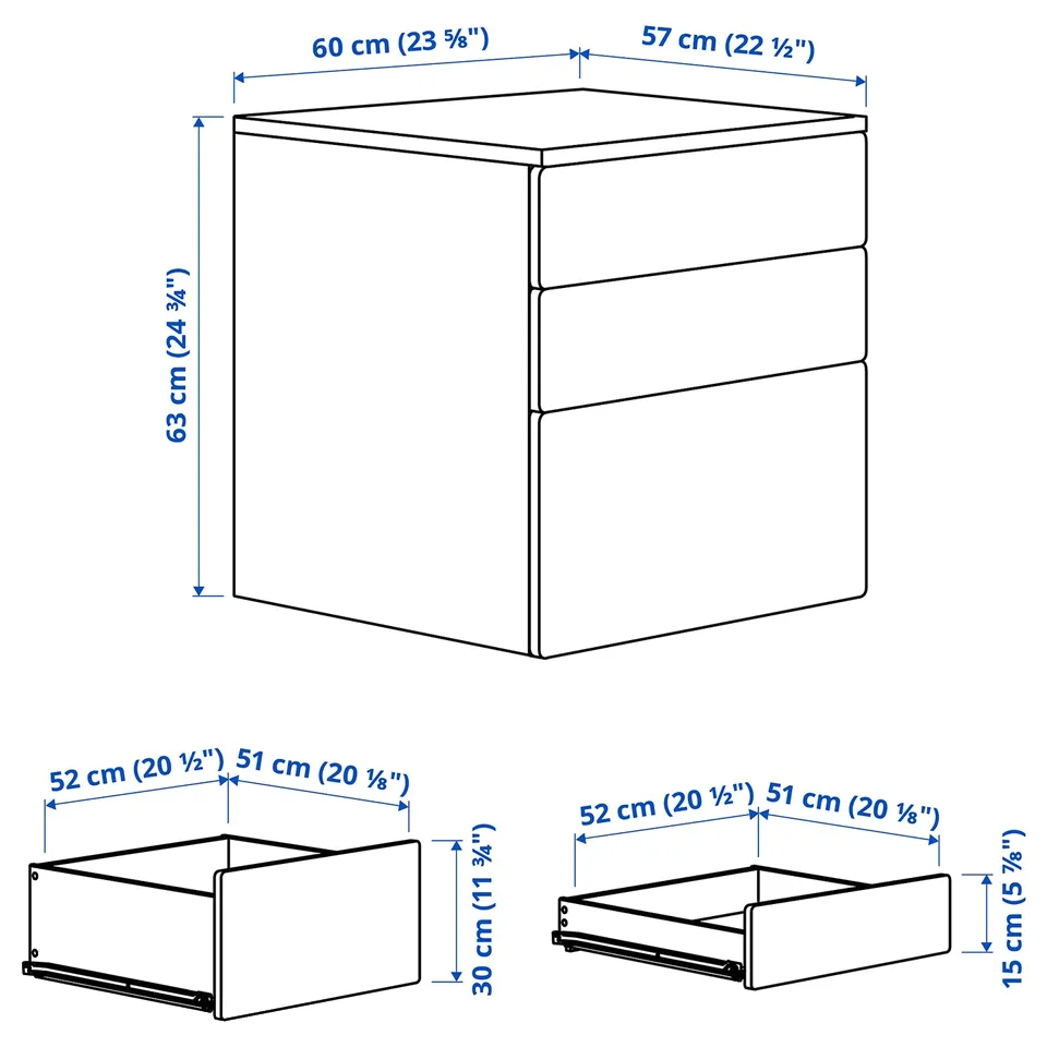 Illustration with measurements for the product: SMÅSTAD.