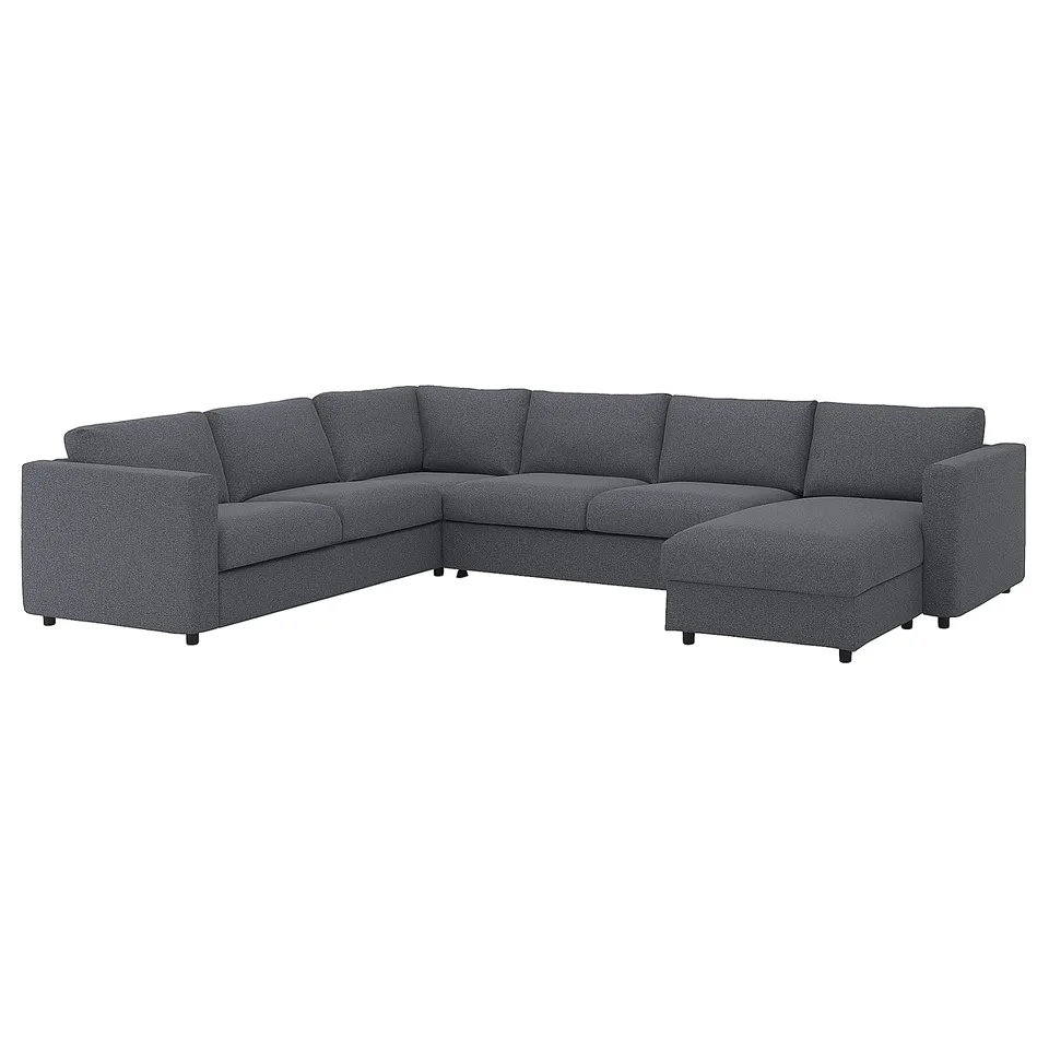 Dark grey, modern, l-shaped sectional sofa with clean lines, upholstered in recycled polyester.