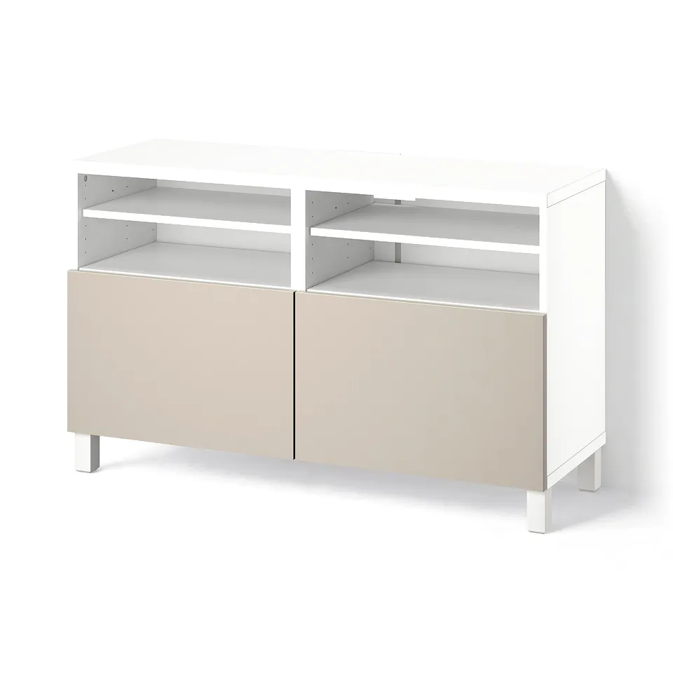 BESTÅ TV bench with doors, white/Lappviken/Stubbarp light grey/beige, 120x42x74 cm