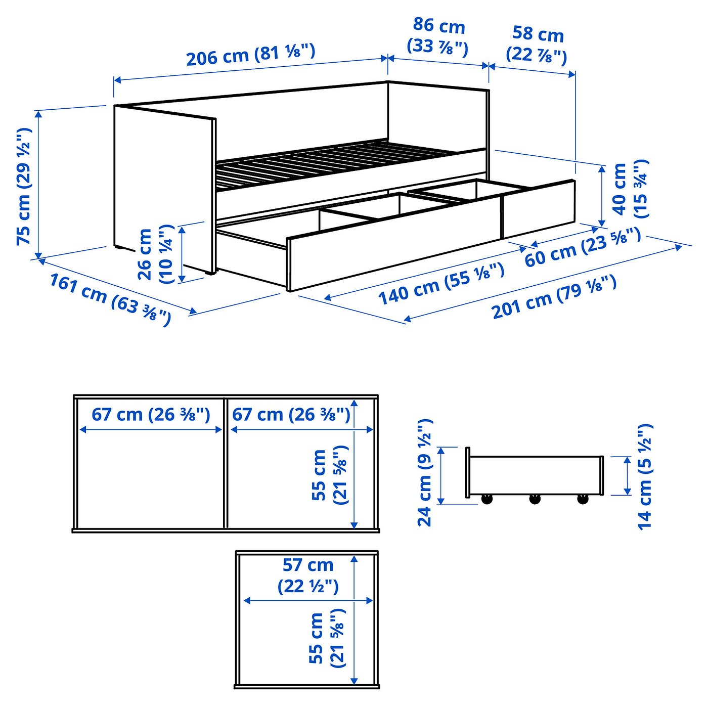 VIHALS Day-bed with storage/1 mattress, white/Vannareid extra firm, 80x200 cm