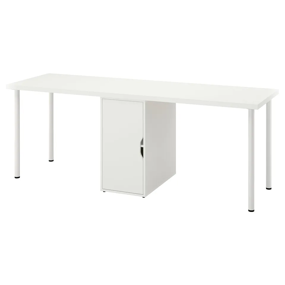 LAGKAPTEN off-white desk with storage, adjustable shelves, minimalist design.