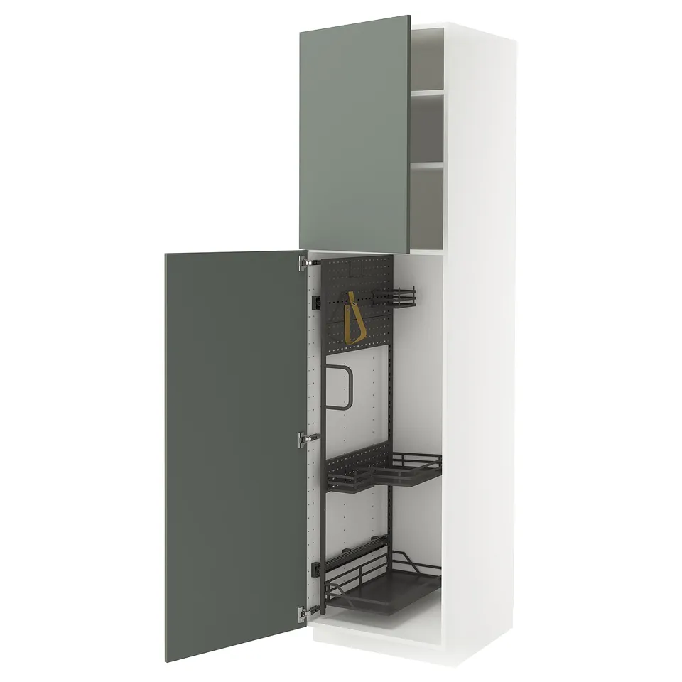 METOD kitchen cabinet, grey-green, modern, pull-out organisers, sturdy frame.