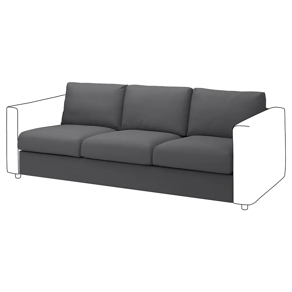 VIMLE grey sofa, modern design with 3 seats, soft fabric, minimalist style.