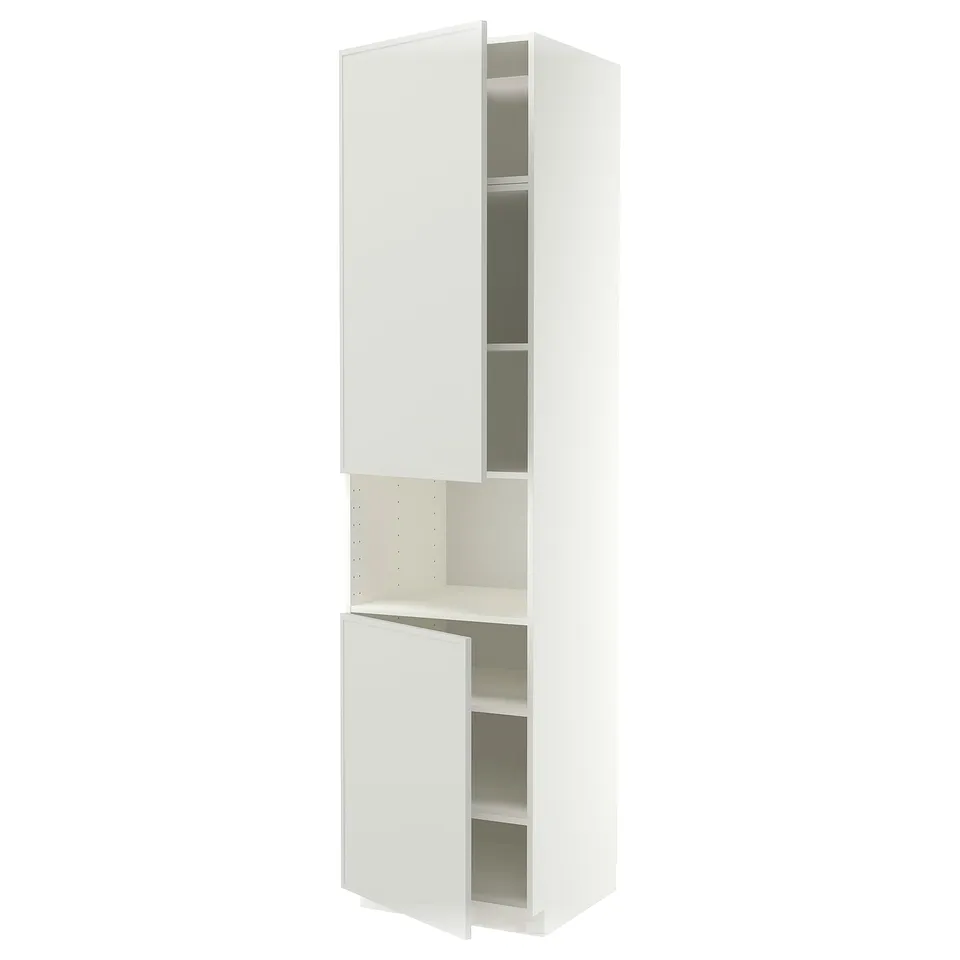 METOD High cab f micro w 2 doors/shelves, white/Aspudden light grey, 60x60x240 cm