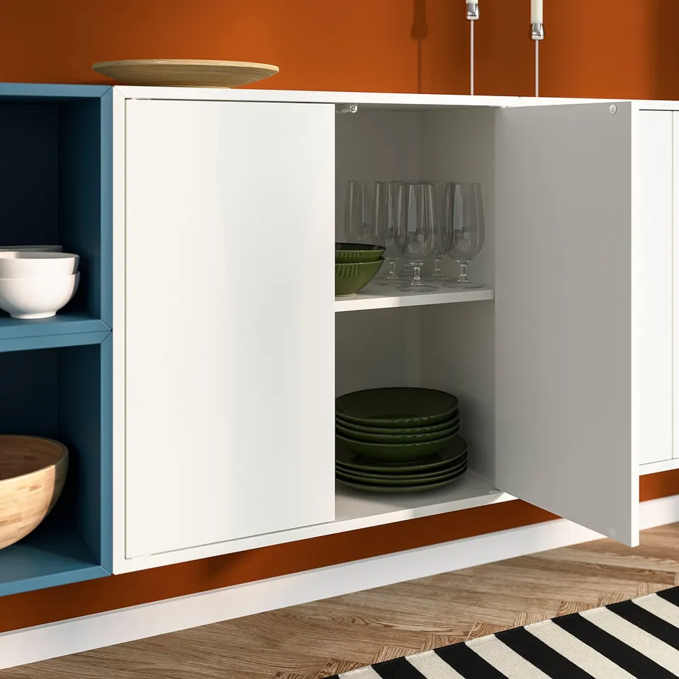 EKET Wall-mounted cabinet combination, white/dark grey-blue, 175x35x70 cm