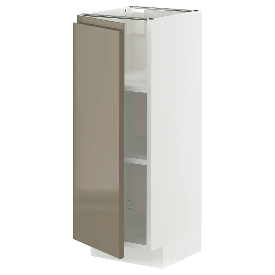 Modern kitchen cabinet, METOD, high gloss brown, metallic handle, rectangular, 2 shelves.