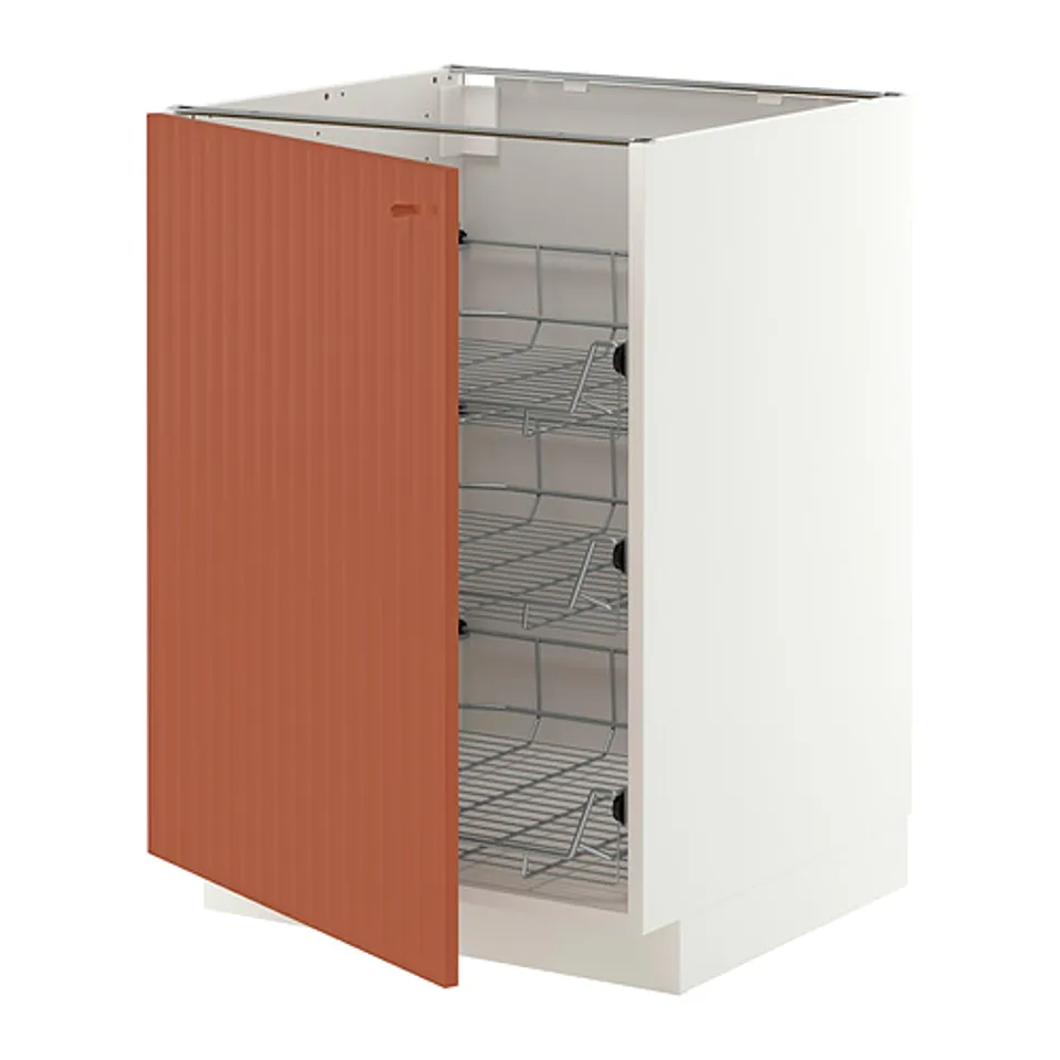 METOD Base cabinet with wire baskets, white/Terrsjö red-brown wave pattern, 60x60x80 cm