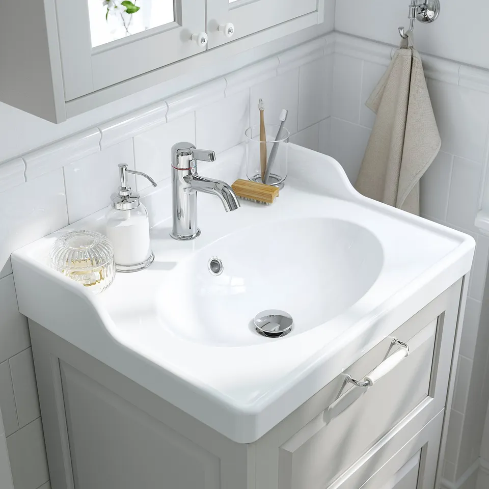 TÄNNFORSEN / RUTSJÖN Wash-stnd w drawers/wash-basin, light grey, 62x49x74 cm