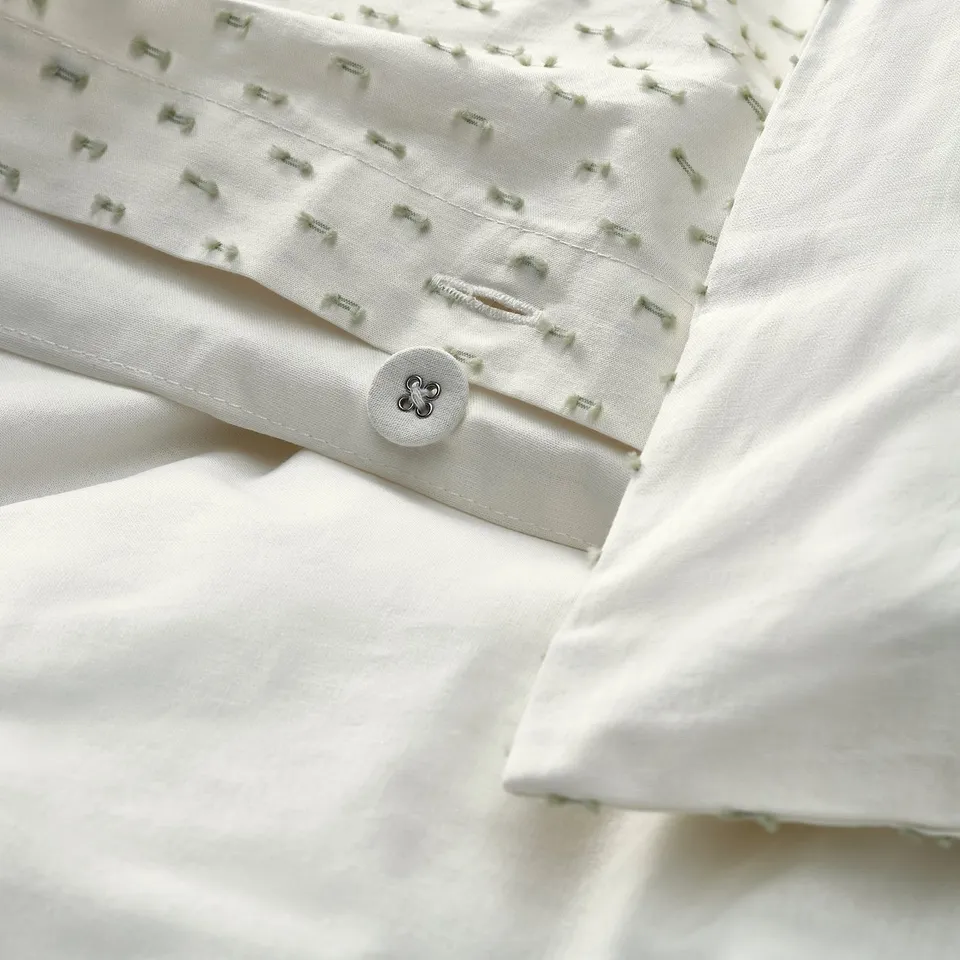 BANDKNIPPE Duvet cover and pillowcase, white/green, 150x200/50x80 cm