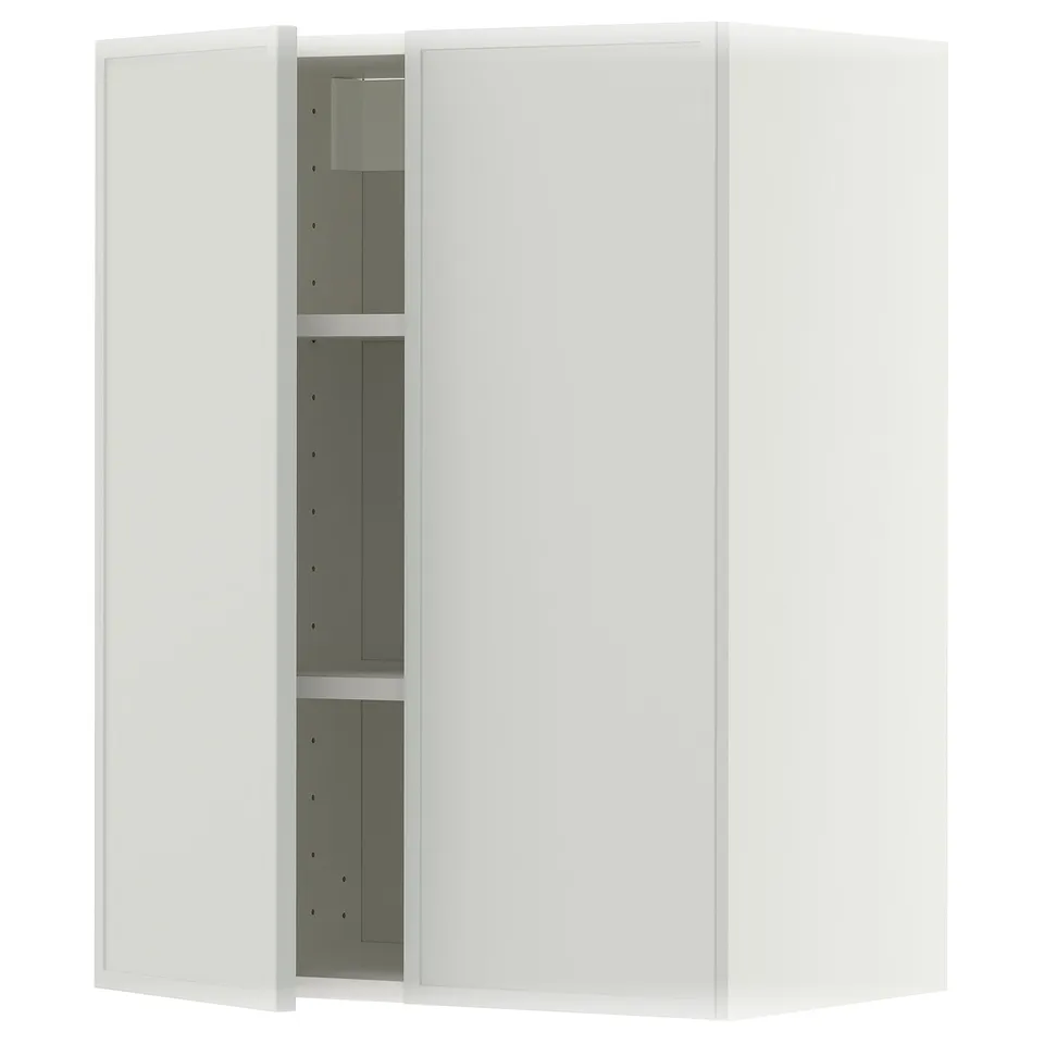METOD Wall cabinet with shelves/2 doors, white/Aspudden light grey, 60x37x80 cm