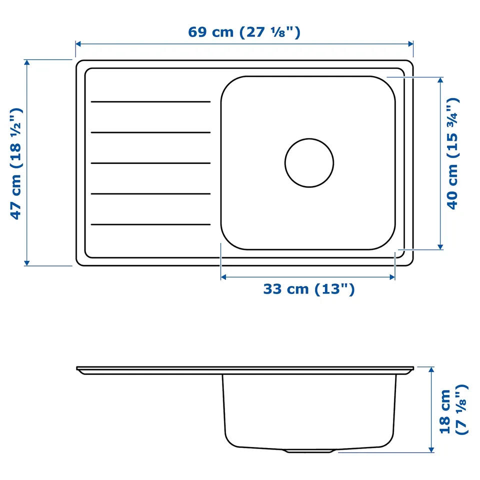 part: VATTUDALEN inset sink, 1 bowl with drainboard