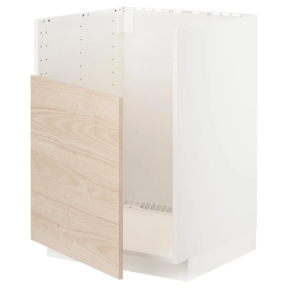 White and wooden METOD kitchen cabinet, rectangular shape, with modern design.