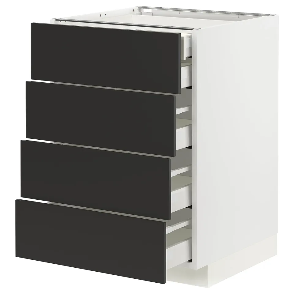 Black ikea METOD drawer unit with 4 large drawers.