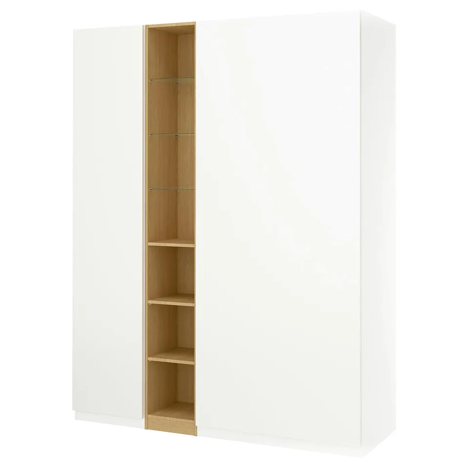 PAX / FORSAND Wardrobe combination, white white/oak effect, 185x60x236 cm