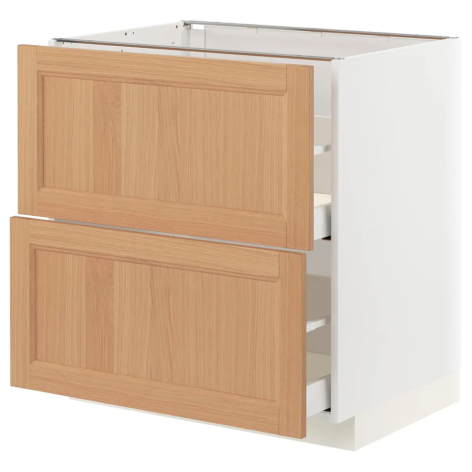 METOD kitchen cabinet with light oak drawers, smooth, soft-closing.