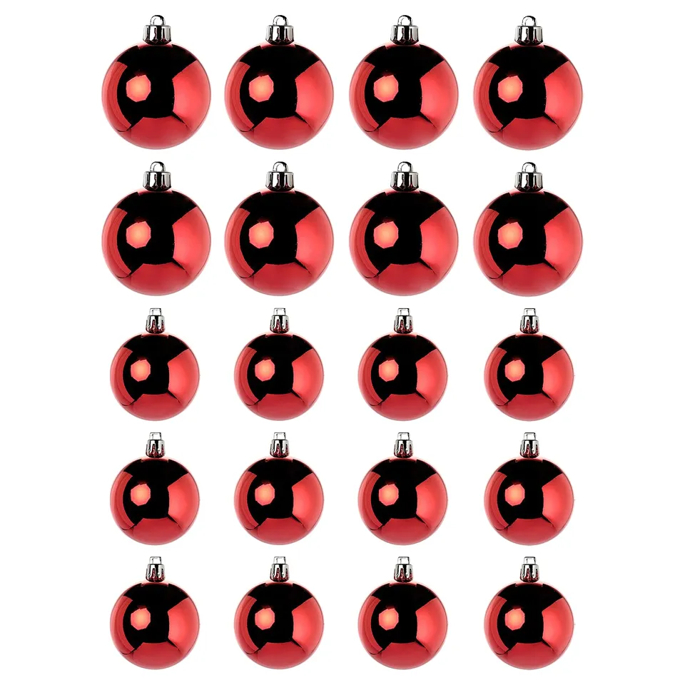 VINTERFINT: 20 shiny red christmas ornaments, round, plastic.