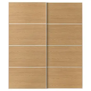 MEHAMN pair of sliding doors, white/double sided oak effect, 200x236 cm