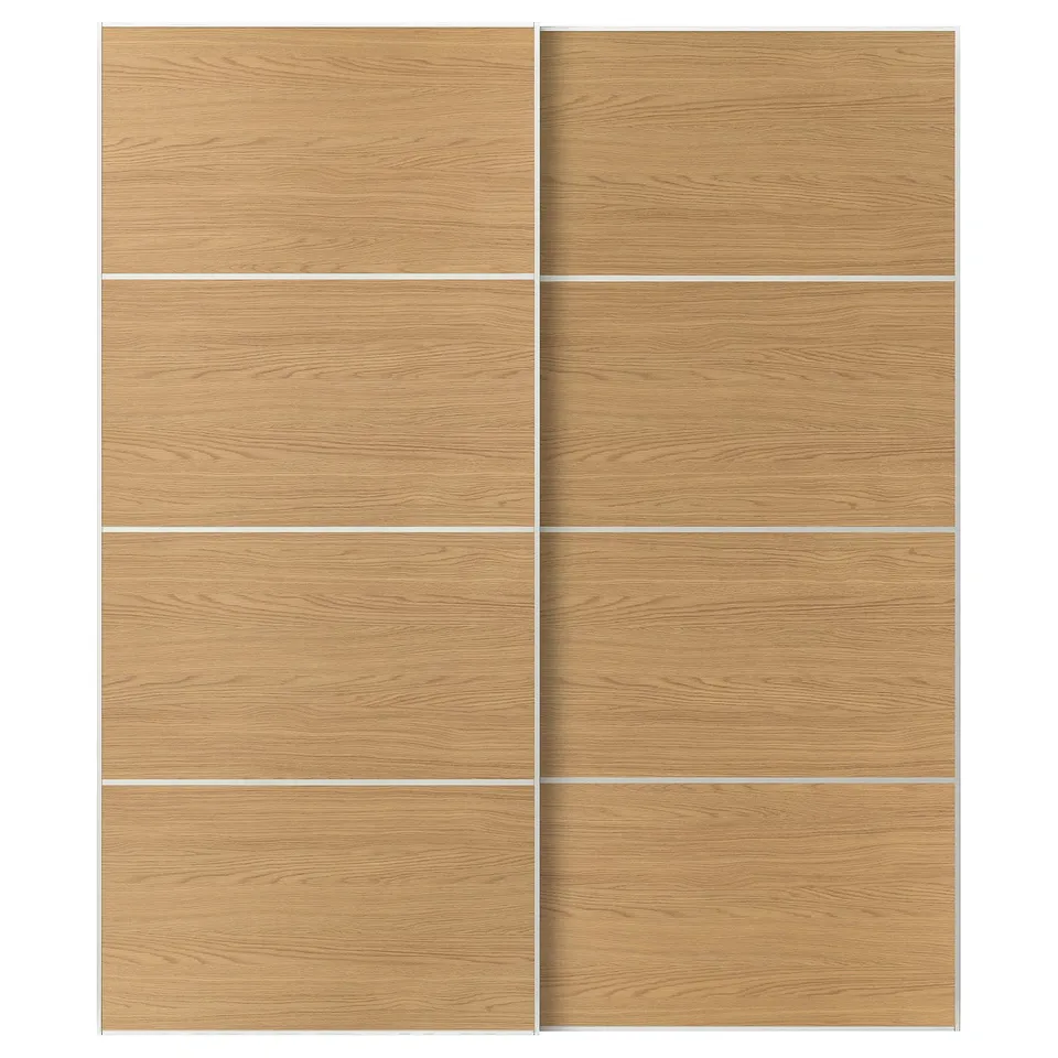 MEHAMN Pair of sliding doors, white/double sided oak effect, 200x236 cm