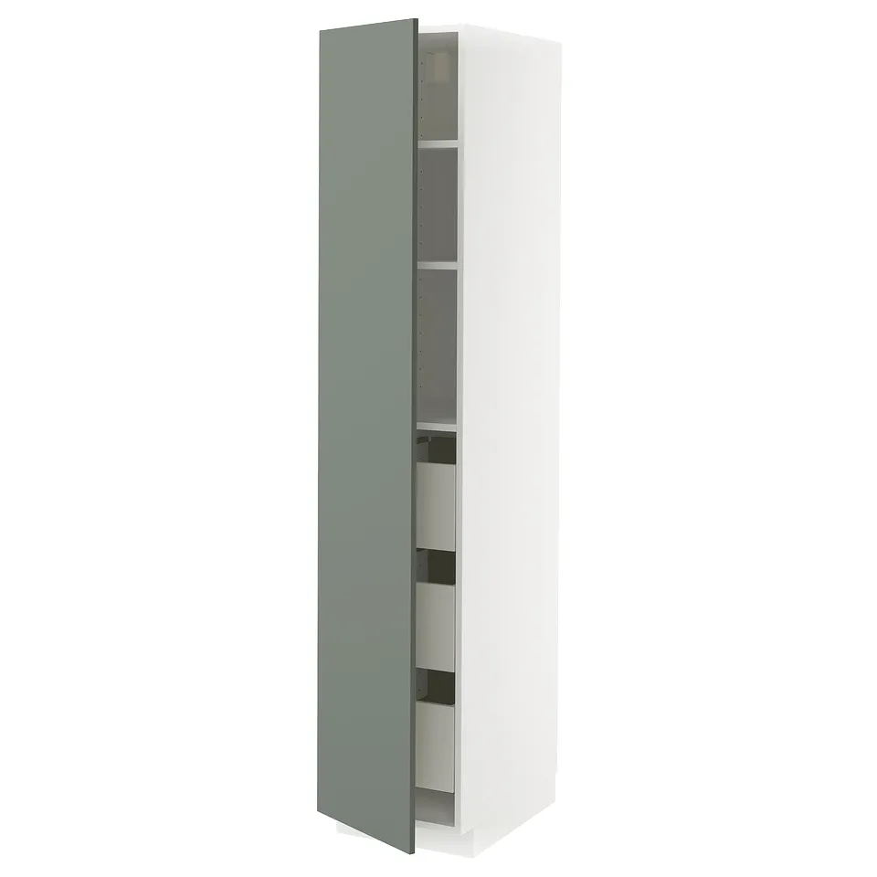 METOD kitchen cabinet, grey-green, modern design, tall, adjustable shelves.