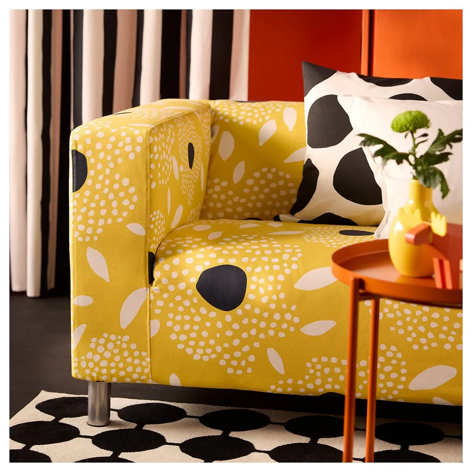 KLIPPAN 2-seat sofa, Tingetorp yellow/white/floral pattern