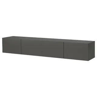 BESTÅ TV bench with doors, dark grey/Lappviken dark grey, 240x42x38 cm