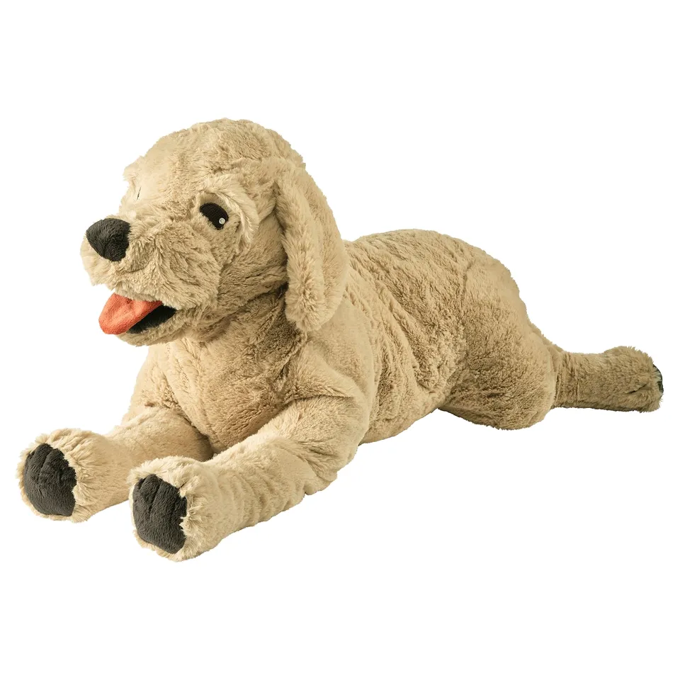 A tan-colored plush dog toy called GOSIG GOLDEN made from polyester.