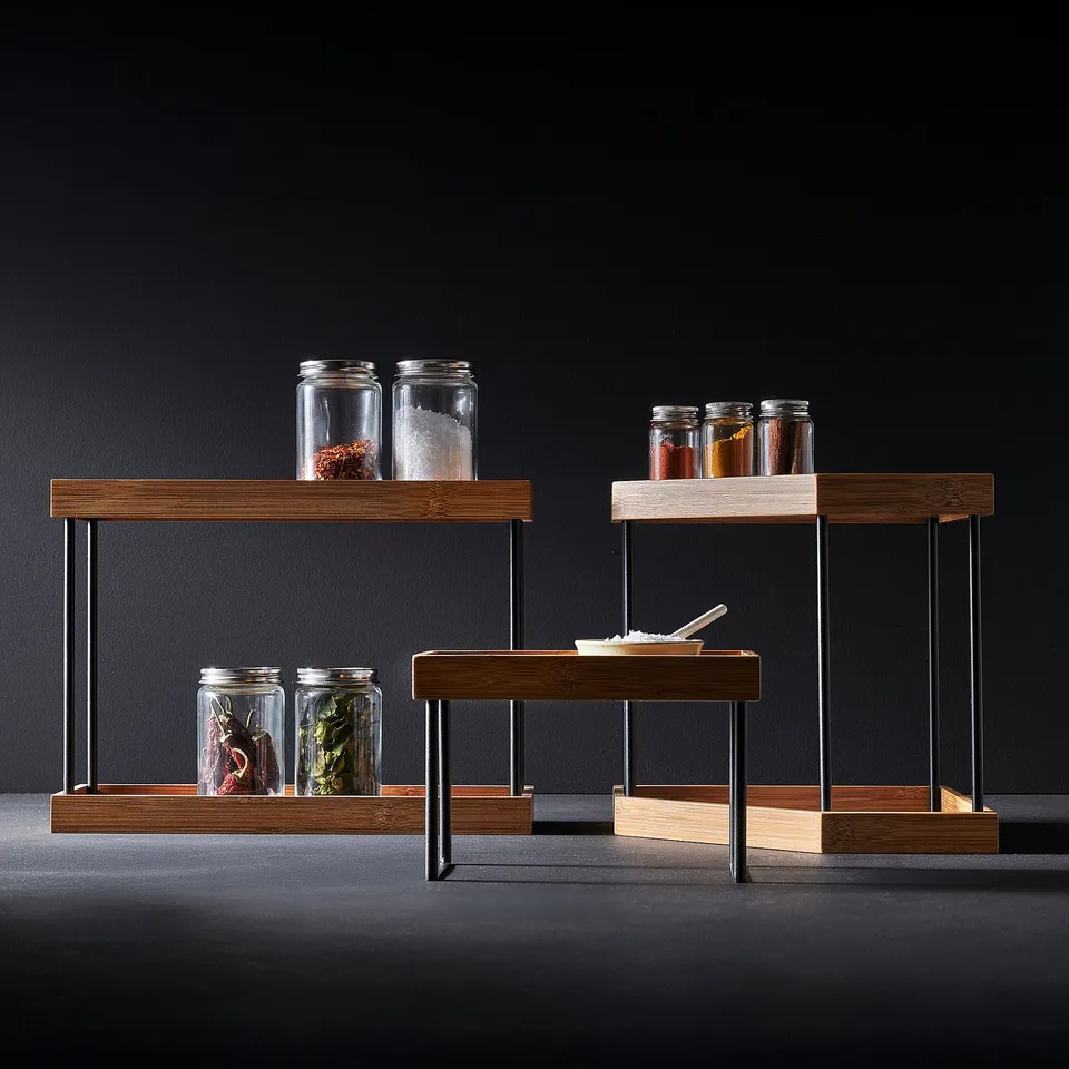 NÅLBLECKA Corner shelf, metal/bamboo for kitchen countertop
