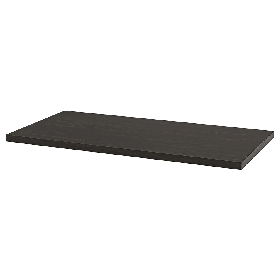 Black rectangular shelf, flat surface, modern design, likely made of particleboard or fibreboard.