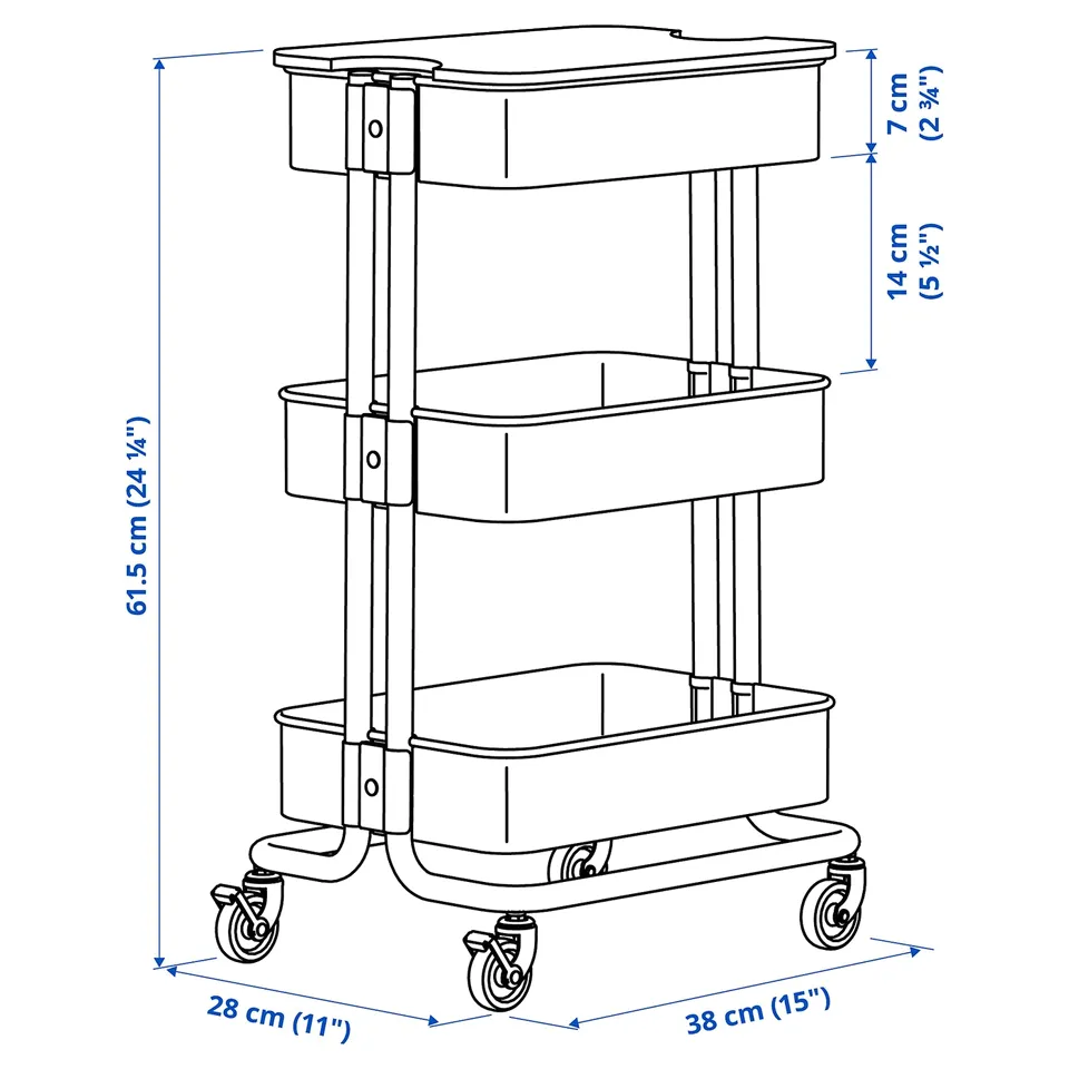 Illustration with measurements for the product: RÅSKOG.