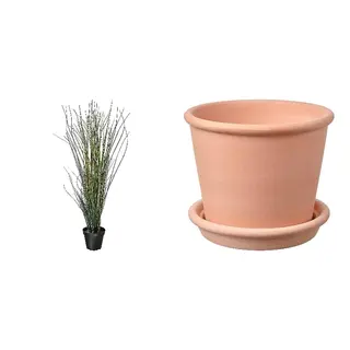 artificial potted plant + pot set: artificial potted plant + plant pot with saucer
