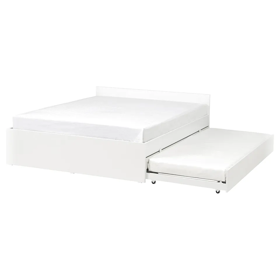 VIHALS white trundle bed frame with clean lines and hidden fittings, ideal for guest sleep.