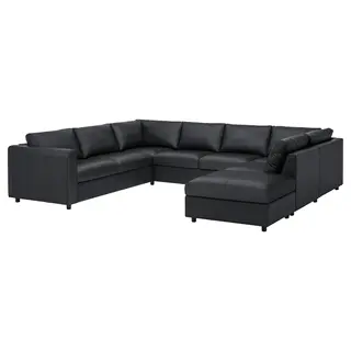 VIMLE u-shaped sofa, 6 seat, with open end/Grann/Bomstad black, Width 327 x Depth 249 cm
