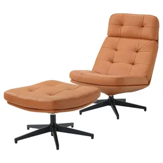 HAVBERG swivel easy chair and footstool, Grann/Bomstad golden-brown