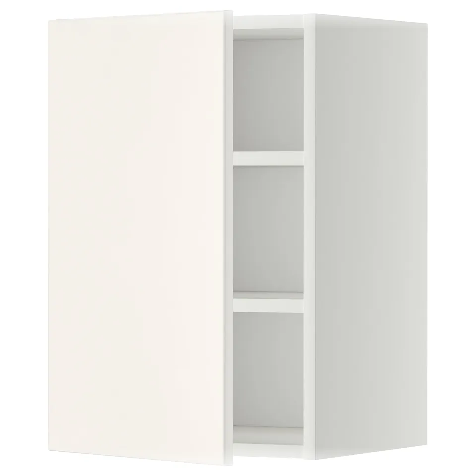 White METOD kitchen wall cabinet with two shelves.