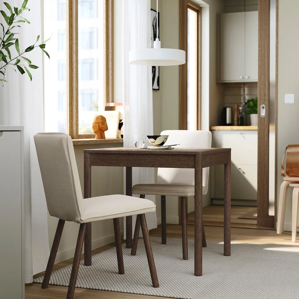 TONSTAD / TONSTAD Table and 2 chairs, brown oak veneer/Fridtuna light beige brown oak effect, 80/120x70 cm