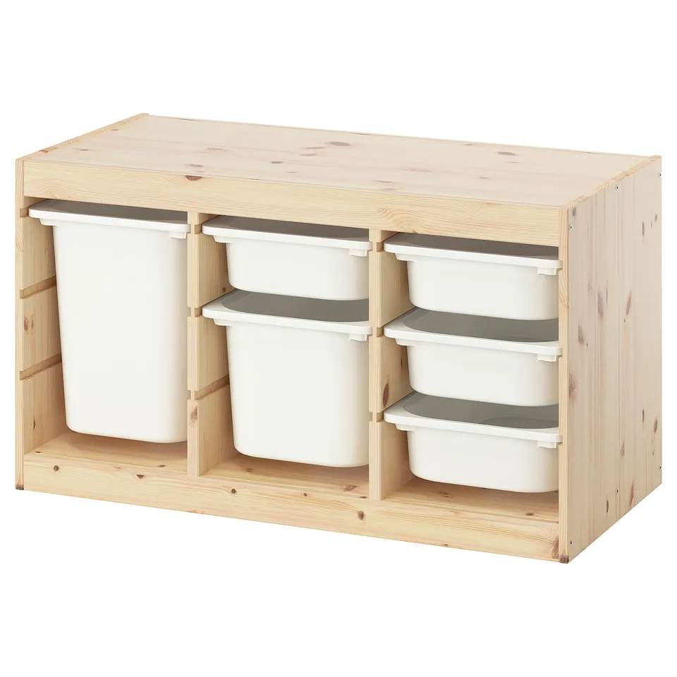 TROFAST Storage combination with boxes, light white stained pine/white, 93x44x53 cm