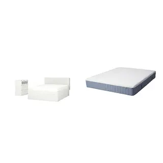 BRIMNES/VITMÅSEN Bed with 25cm thick mattress, pocket sprung, latex,5 comfort zones, extra firm