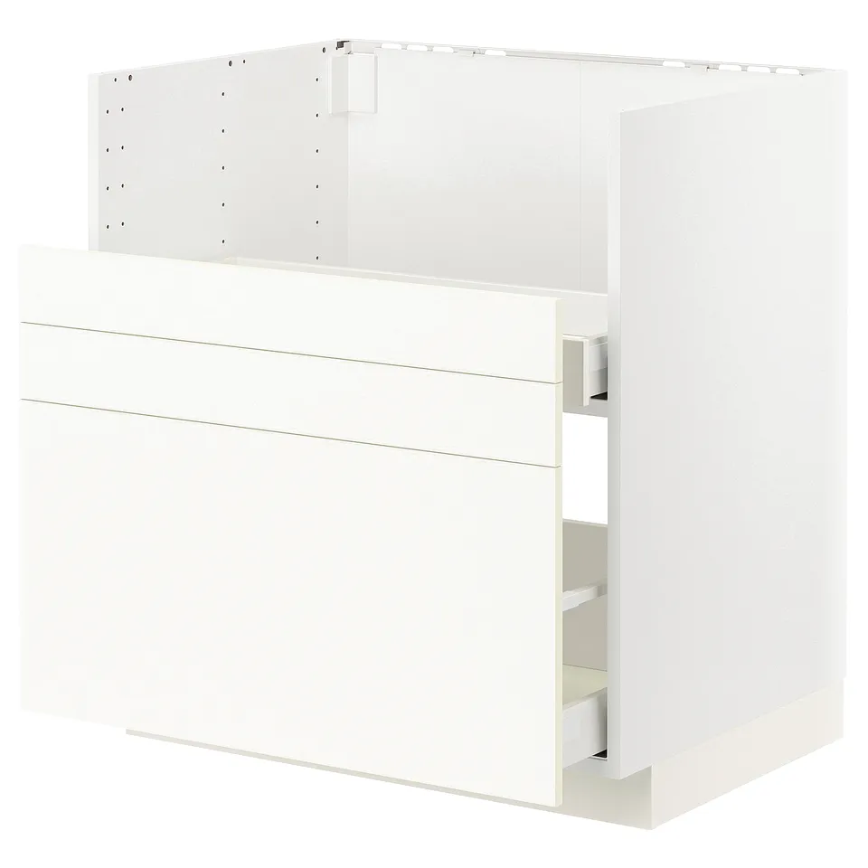 White METOD kitchen cabinet with smooth drawer, sleek design, and modern finish.