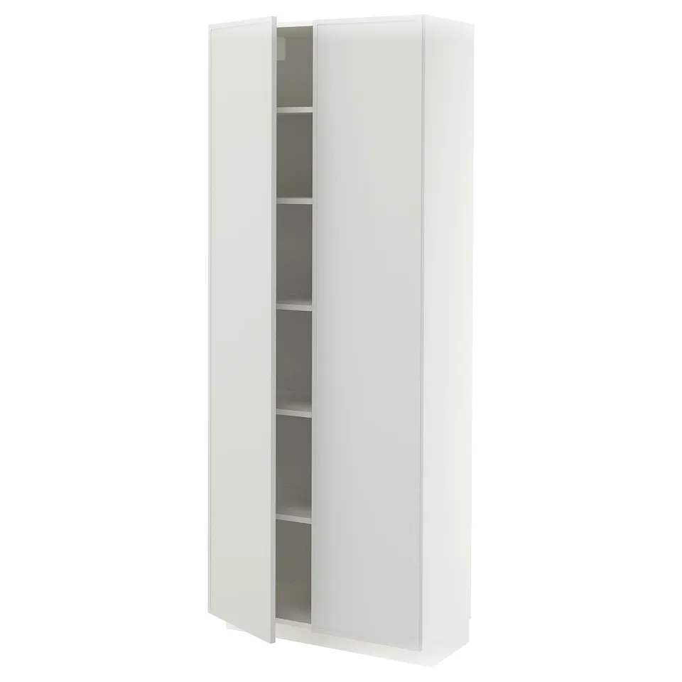 METOD High cabinet with shelves, white/Aspudden light grey, 80x37x200 cm