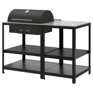GRILLSKÄR charcoal barbecue w kitchen island, stainless steel/outdoor, 147x61 cm