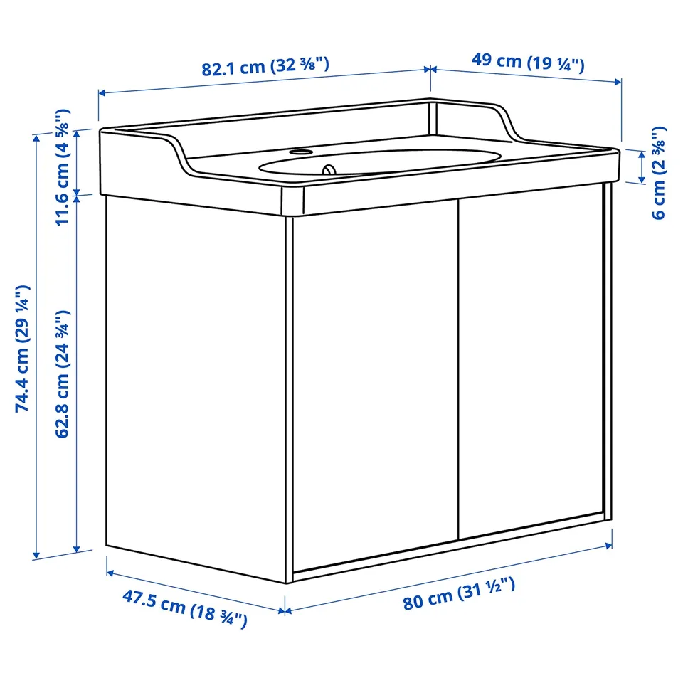 Illustration with measurements for the product: TÄNNFORSEN.