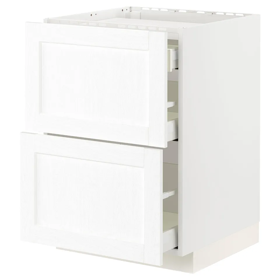 A white ikea METOD kitchen cabinet with multiple drawers in a minimalist design.