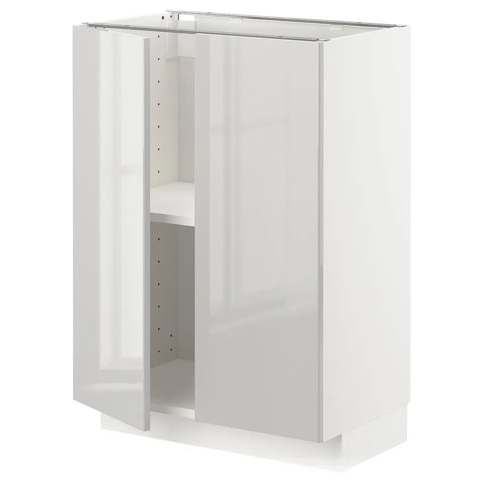 White METOD kitchen cabinet with modern glossy finish and adjustable shelves.
