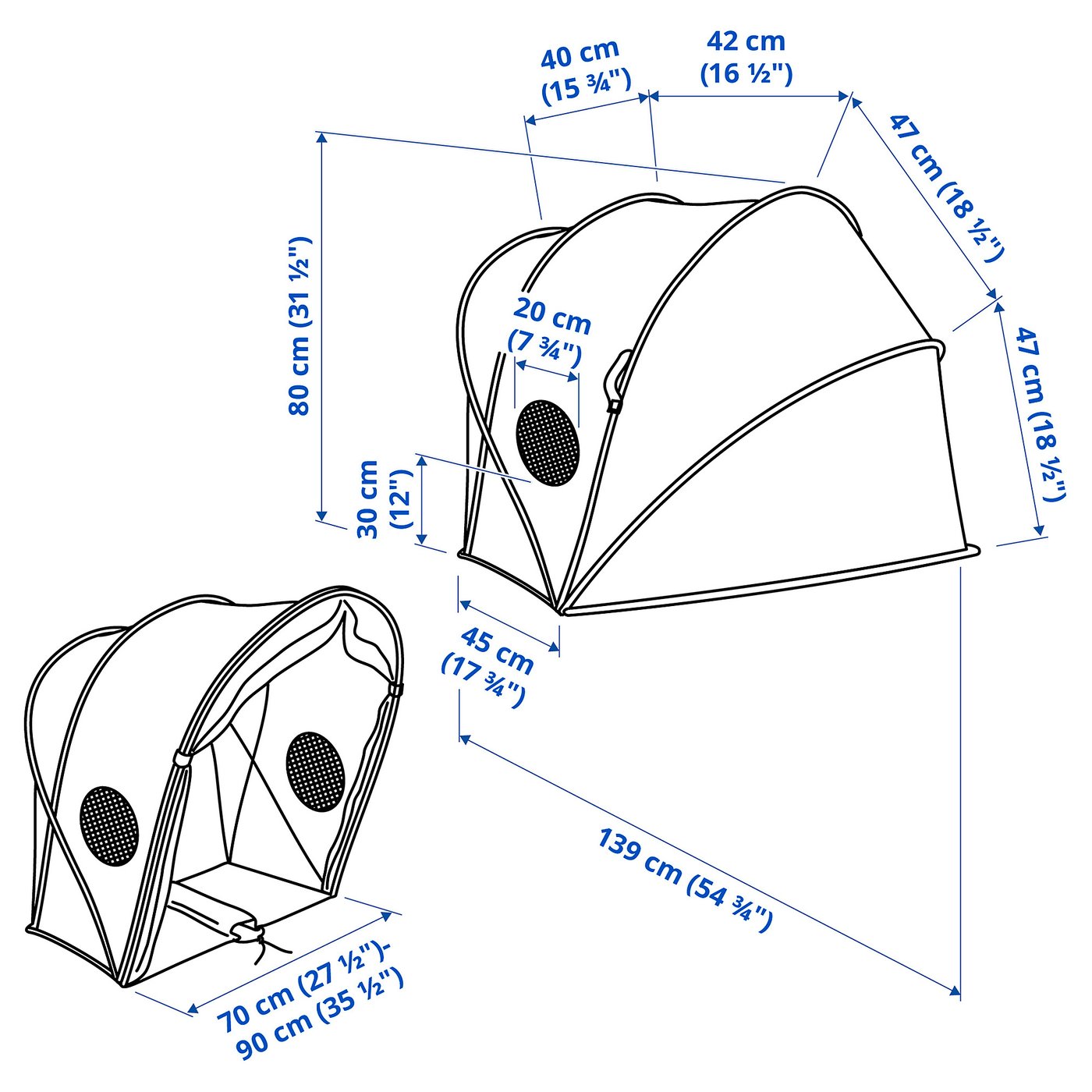 Illustration with measurements for the product: ELDFLUGA.