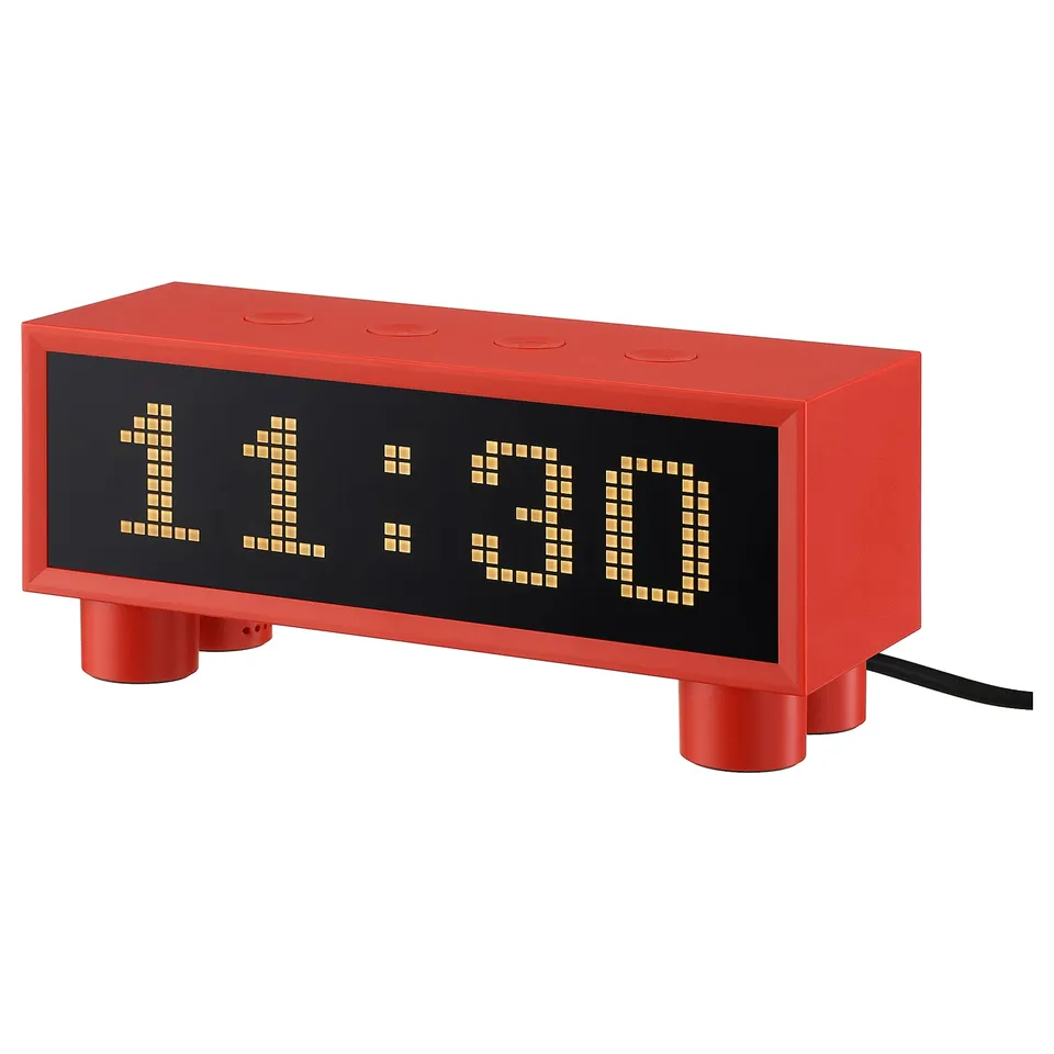 KORTLINJE Alarm clock with hygro-/thermometer, red, 18x6x7 cm