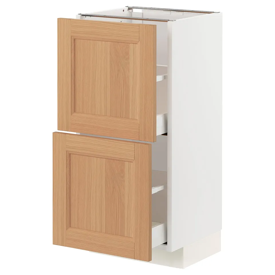 METOD kitchen cabinet: white, wooden doors, two drawers, square shape.