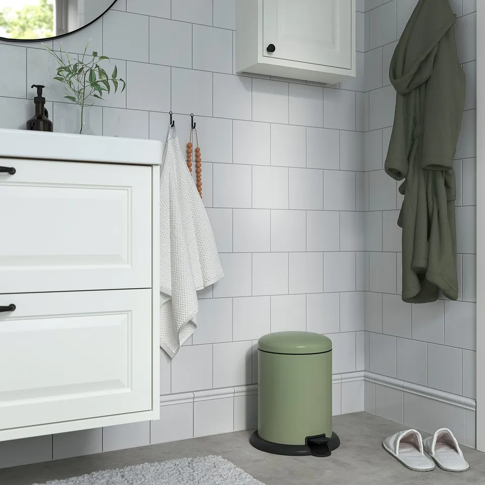 GÅNGSKYFFEL Pedal bin, grey-green, 9 l