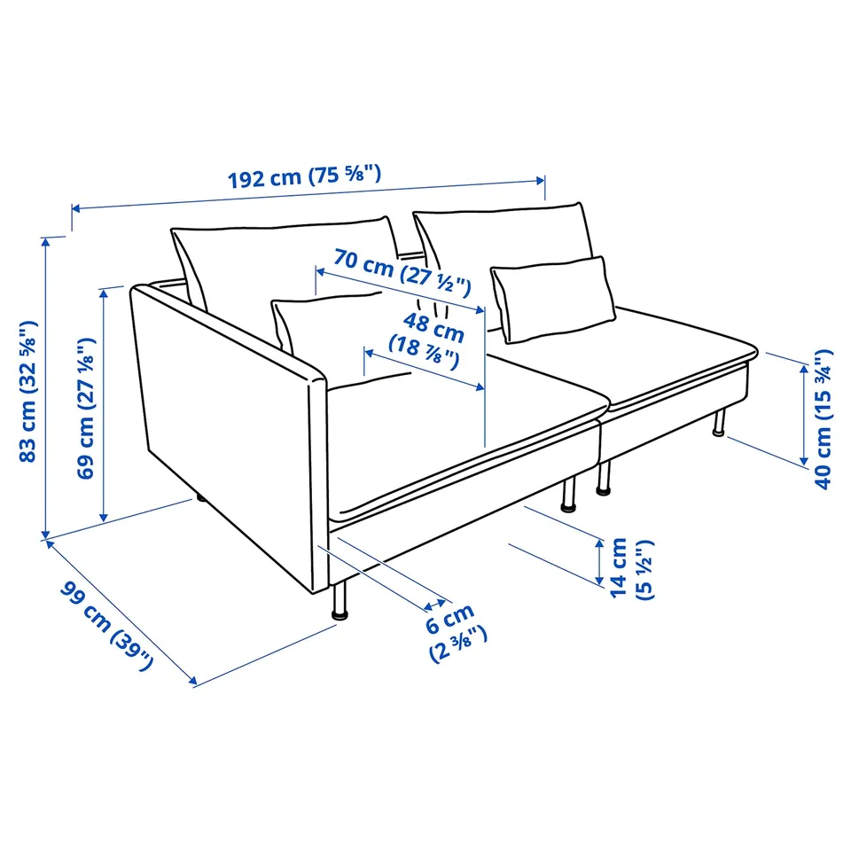Illustration with measurements for the product: SÖDERHAMN.