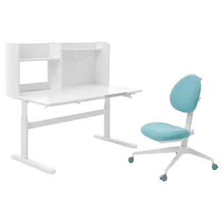 BERGLÄRKA / DAGNAR children's desk and chair, white/turquoise, Depth 70 x Width 120 cm