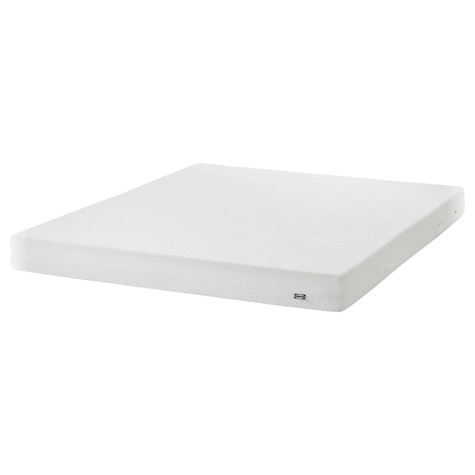 IKEA MALM white foam mattress, rectangular, smooth surface, clean design.